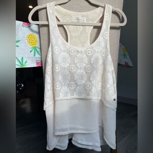 Abercrombie & Fitch Asymmetrical Embellished Cream Tank Top